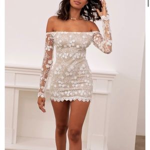 Strapless lace mini dress